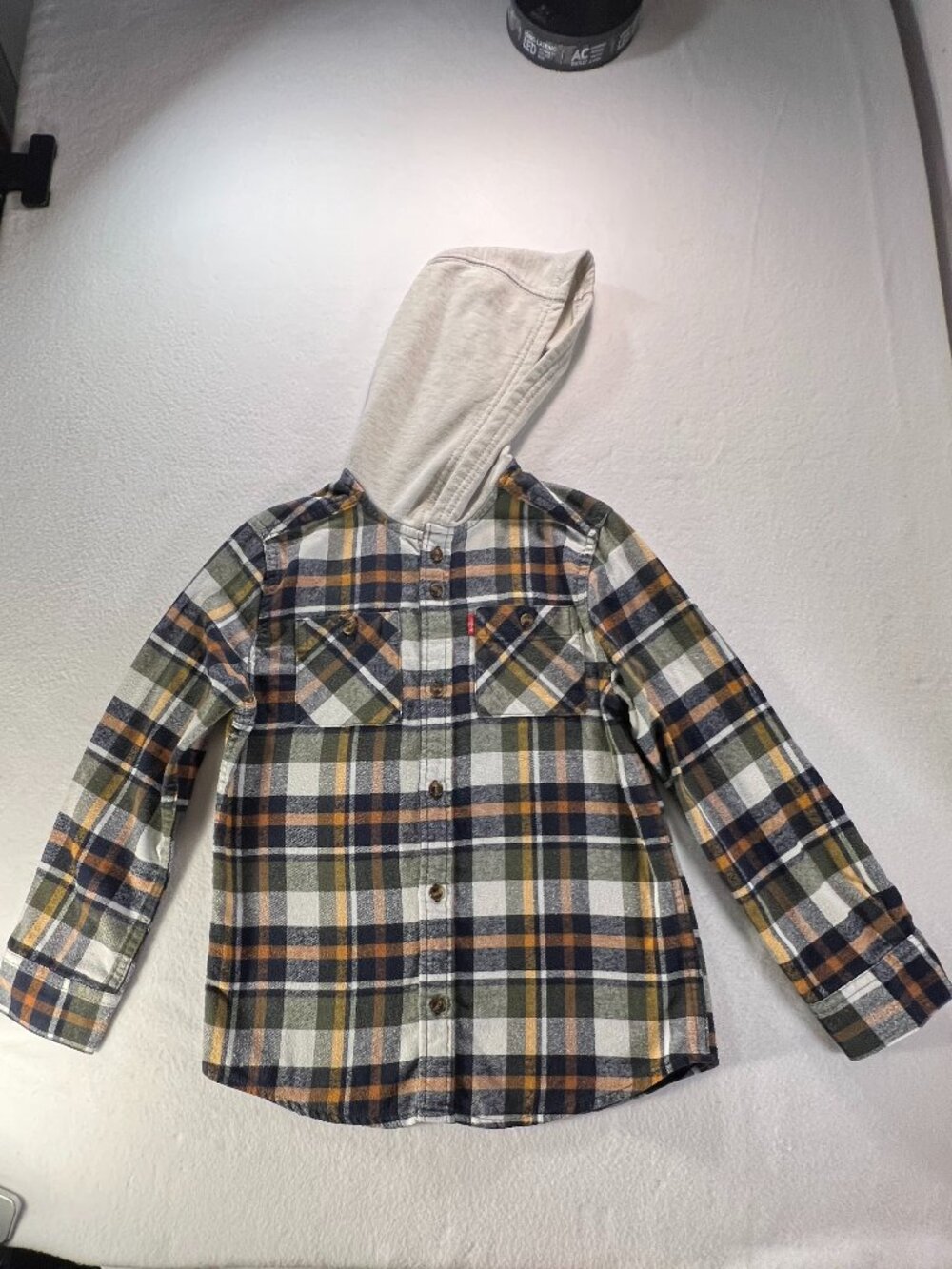 Levi's Boy’s Medium US 8 Hooded Long-Sleeve Flannel Shirt Sweater Plaid